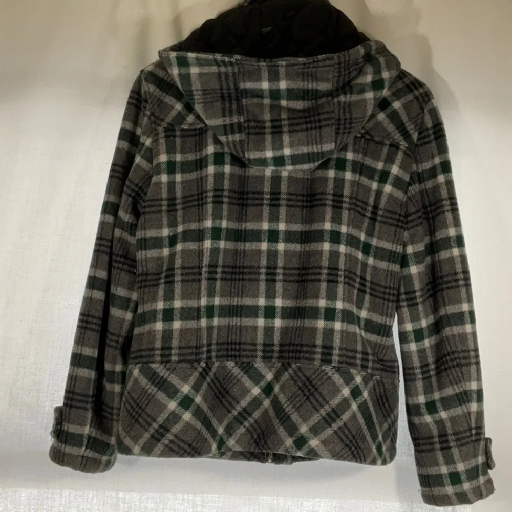 GH Bass Wool Blend Coat Green Gray Plaid Horn Toggle Buttons-Size L